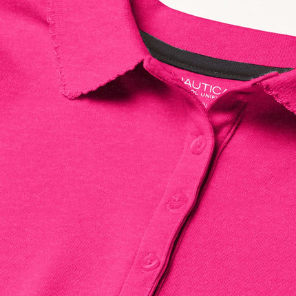 Nautica Girls' School Uniform Short Sleeve Polo Shirt, Button Closure, Soft Pique Fabric, Hot Pink, 16