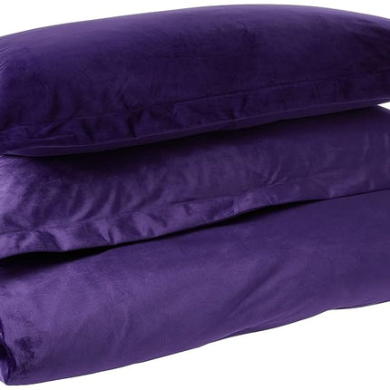 Tribeca Living Venice Velvet Oversized Duvet Set, Luxurious 3-Piece King Bedding, Super Soft Velvet with Hidden Button Closure, Purple