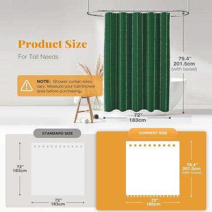 BTTN 72x78 Long Farmhouse Linen Heavy Duty Shower Curtain, Emerald Green