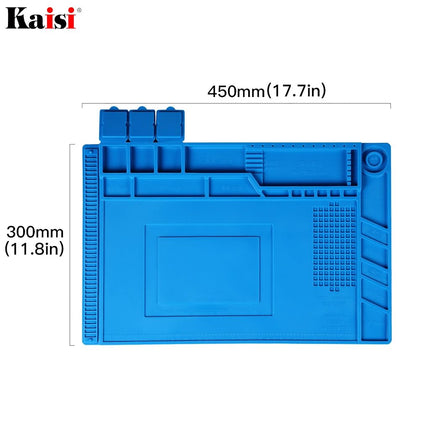 Kaisi Heat Insulation Silicone Repair Mat with Scale Ruler and Screw Position for Soldering Iron, Phone and Computer Repair Size:17.7 x 11.8 Inches