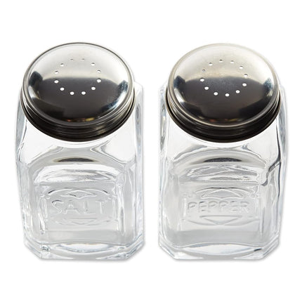 RSVP International Jumbo Retro Glass Salt & Pepper, Screw On Stainless Steel Lid, Each Shaker Holds 8 Ounces, 2.25x2.25x4.3, Clear