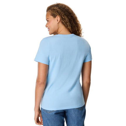 Hanes Women's Perfect-t V-Neck T-Shirt, Ring-Spun Cotton Short Sleeve Tee for Women, Light Blue - 1 Pack, M