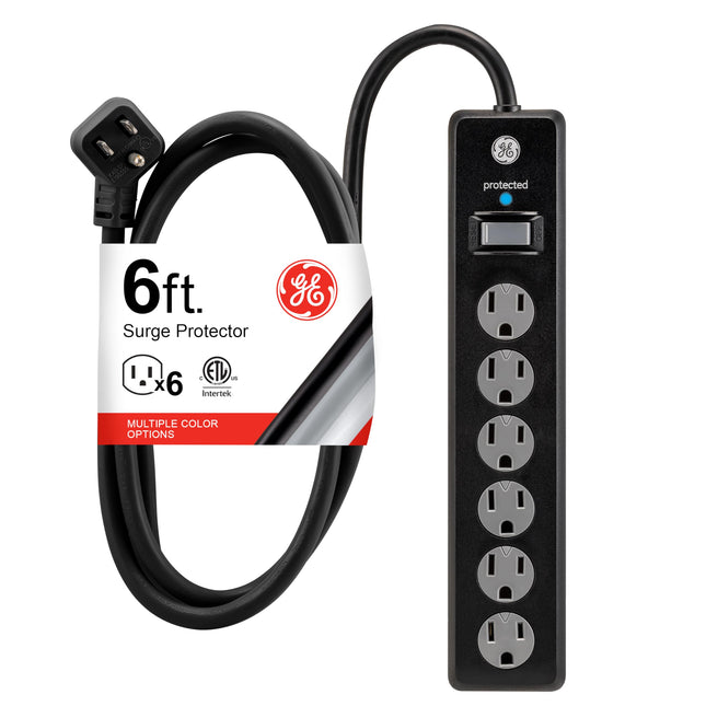 GE 6-Outlet Surge Protector, 6 Ft Extension Cord, 