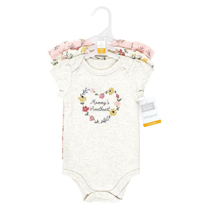 Hudson Baby Lot de 3 bodies en coton pour bébé unisexe, motif floral peint doux, nouveau-né