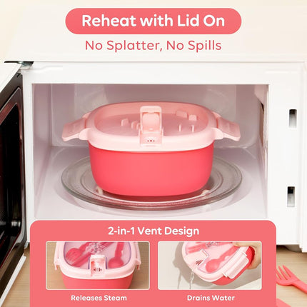 AI Love Peace Microwave Ramen Bowl with lid and Utensils (Bright Pink)