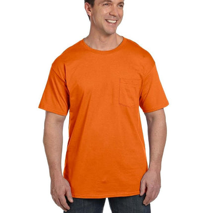 Hanes Beefy-T Men`s Pocket T-Shirt, 5190, L, Orange