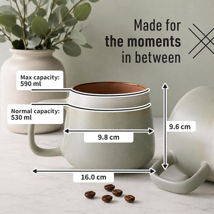 Ava Nord Groß Steinzeug Keramik Kaffeetasse | 2er Set | 600ml | Salbeigrau