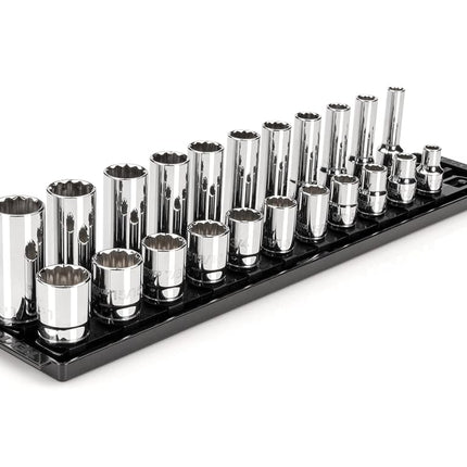 TEKTON 1/2 Inch Drive 12-Point Socket Set with Rails, 22-Piece (3/8-1 in.) | SHD92210