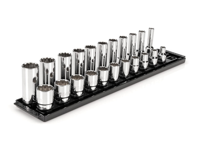 TEKTON 1/2 Inch Drive 12-Point Socket Set with Rai