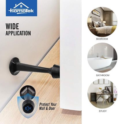 HOMOTEK Heavy Duty Solid Rigid Door Stop with Soft Rubber Tip, Zinc Die Cast Door Stopper Protect Wall & Door (Black, 8 Pack)