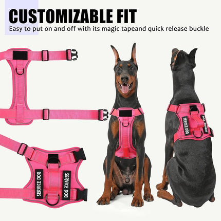 Demigreat Service Dog Harness, Reflective Dog Vest Harness with 5 PCS Patches, Adjustable Soft Oxford Pet Harness, Inner Layer Mesh, Easy to Control for Small Medium Large Dogs, HotPink