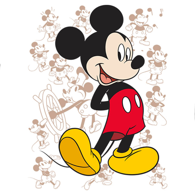 Disney Characters Many Mickeys Girl's Solid Crew Tee, White, X-Large