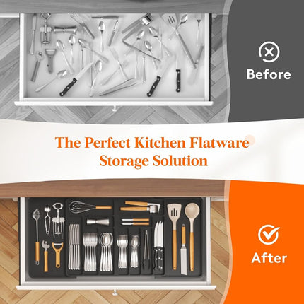 Lifewit Extra Large Cutlery Drawer Organsier, Extendable Tray, 13 Sections