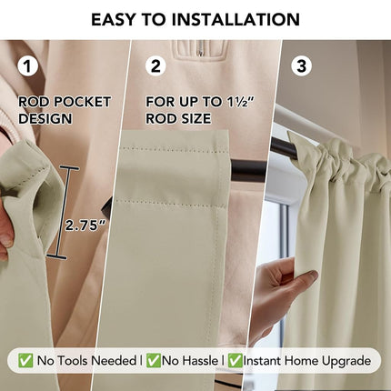 Cortinas Deconovo Opacas con Bolsillo para Barra de 45 Pulgadas de Largo para Dormitorio, Cortinas Cortas Opacas para Ventanas Pequeñas, Beige, 42 Ancho x 45 Largo Pulgadas, 2 Paneles