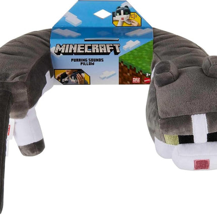 Mattel Minecraft Purring Sounds Neck Pillow, Cat Plush Toy with Sound for Travel, Comfort & Play, JGR36