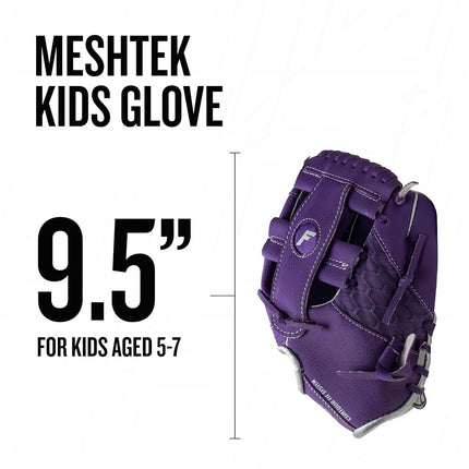 Franklin Sports Teeball Glove and Ball Set - Meshtek Teeball Glove and Foam Baseball - Purple/Silver - 9.5" Left Hand Throw, Purple/Chrome, (Model: 22809L)