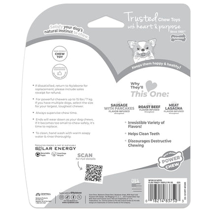 Nylabone Original Bone Power Chew Toy for Dogs, Durable Dog Toys for Aggressive Chewers, Flavor Frenzy Pancakes & Sausage, Roast Beef, & Lasagna, X-Small - Up to 15 lbs, 3 Pack