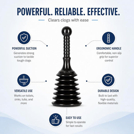 Master Plunger MPS4 Sink & Drain Plunger for Kitchen Sinks, Bathroom Sinks, Showers, and Bathtubs. Small and Strong Design with Large Bellows Commercial & Residential Use, Black