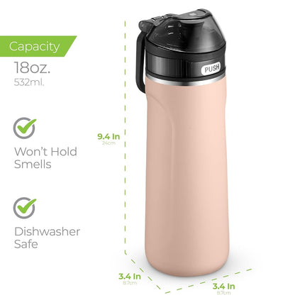 SipX™ Triple-Insulated Stainless Steel Water Bottle - 18oz. With Straw Lid, BPA-Free Reusable Insulated Water Bottle Keeps Cold For 12 Hours, Metal Water Bottle Made Of Sustainable Material For Hiking