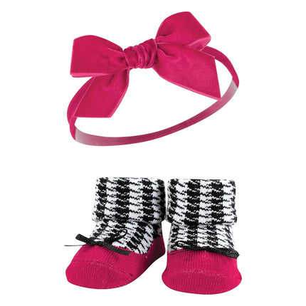 Hudson Baby Girl's Headband and Socks Giftset, Black Pink, One Size
