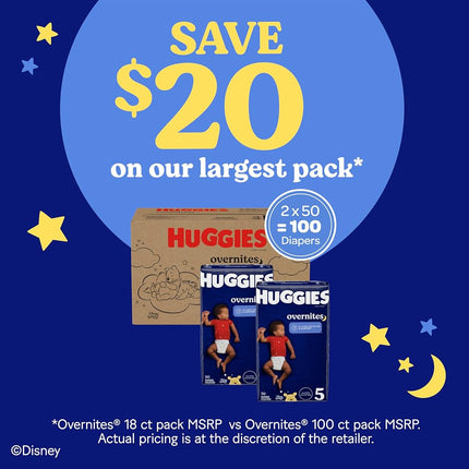 Huggies Overnight Diapers Size 4 (22-37 lbs), 100 Ct, Overnites Nighttime Baby Diapers