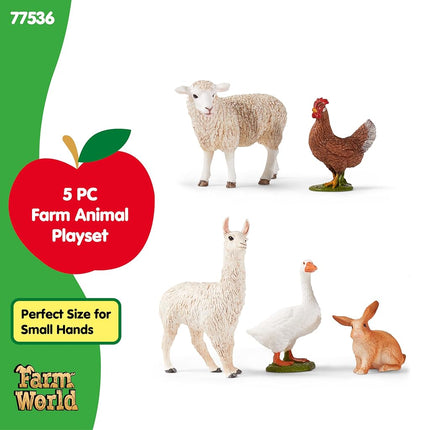 schleich Farm World - Lote de 5 figuras de animales bonitas con conejo de juguete, oveja, llama, pollo y ganso - Set de juego de figuras realistas de granja - Juguetes educativos para niños pequeños - Niños y niñas a partir de 3 años | 77536