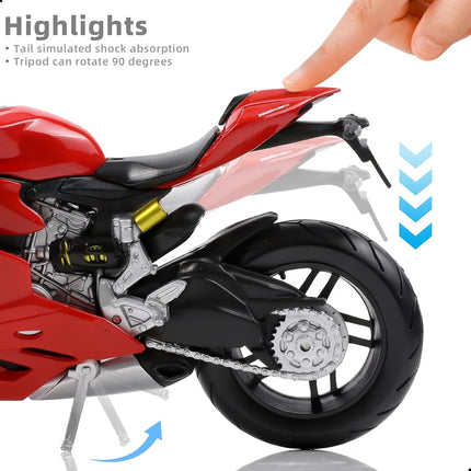 Risopen 1:12 Motorcycle Model Compatible for Ducati 1199 Panigale Alloy Diecast Motorcycle Model Toy Mini Moto Collection(red)
