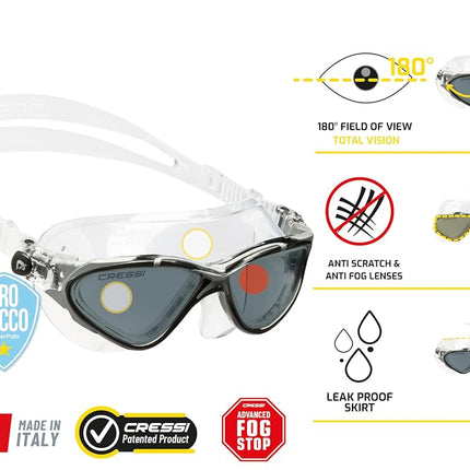 Cressi Planet Goggles Clear/Frame Blue White - Premium Anti Fog Adult Swim Goggles Mask 100% Anti UV Clear/Frame Blue White, One Size