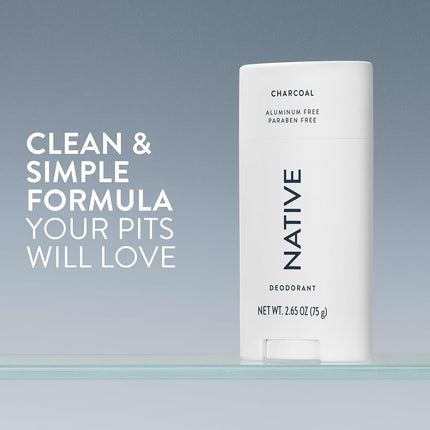 Native Deodorant - Natural Deodorant - Vegan, Gluten Free, Cruelty Free - Free of Aluminium, Parabens & Sulphates - Born in the USA - Charcoal