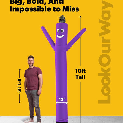 LookOurWay Air Dancers Inflatable Tube Man Attachment - 10 Feet Tall Wacky Waving Inflatable Dancing Tube Guy for Business Promotion - Blower Not Included - Purple