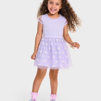 The Children's Place Baby Girls' and Toddler Short Sleeve Dressy Dresses, Loveable Flower Mesh, 6-9 Months
