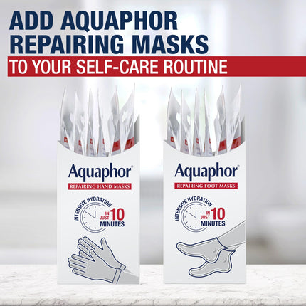 Aquaphor Mascarillas reparadoras para manos, guantes hidratantes para manos secas, crema hidratante para manos secas con aceite de aguacate y manteca de karité, paquete de 6