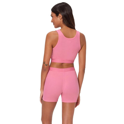 Hanes Women's Originals SuperSoft Comfywear 2 Piece Lounge Crop Top & Boxer Shorts Loungewear Set, Parrot Pink/Parrot Pink, Medium
