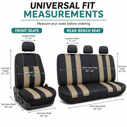 FH GROUP Car Seat Covers Full Set Cloth - Universal Fit,Automotive SeatCovers,Low Back Front SeatCovers,Airbag Compatible,Split Bench Rear Seat,Washable Car SeatCover for SUV, Sedan, Van Beige