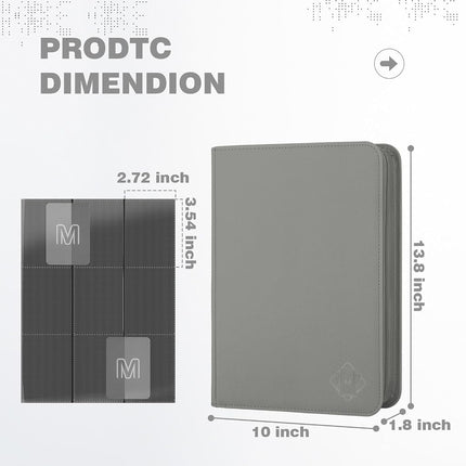 Trading Card Binder with 9 Side Loading Pocket Card Album Hold Up to 540 Cards PU Card Collection Binder, Collectible Albums Card Folder for MTG, TCG, Sports Cards（Dark grey）