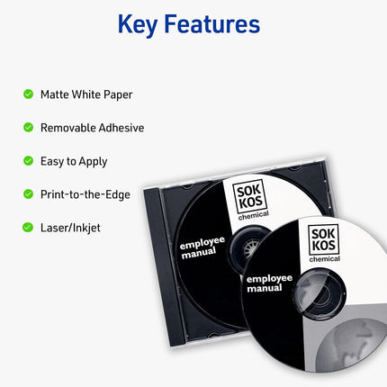 Avery Removable CD Labels, Print to The Edge, Removable Adhesive, 50 Disc Labels and 100 Spine Labels (5931)