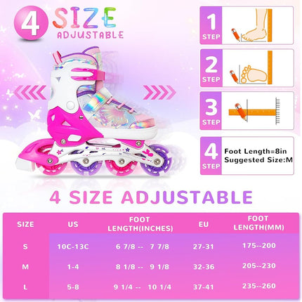 Kids Inline Skates for Girls and Boys -Rose Red Blades Roller for Kids Youth Age 7 8 9 10 - AdjustableIndoor Outdoor Sports