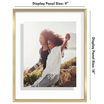 Americanflat Aluminum 11x14 Floating Picture Frame Set of 2 in Gold - Use as 11x14 Picture Frame or 8x10 Floating Frame - Photo Frame with Slim Metal Molding and Plexiglass with Hanging Hardware