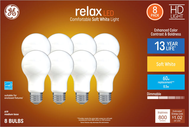 GE Relax 8-Pack 60 W Equivalent Dimmable Soft Whit