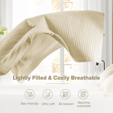 Comfort Spaces All Season, Lightweight, Coverlet Bedspread Bedding, Matching Shams, Microfiber, Ivory, Quilt King/Cal King(104"x90")
