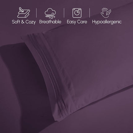 Elegant Comfort 6 Piece Bed Sheets Set Ultra Soft 1500 Thread Count Extra Deep Pocket 18-24 Inch Deep Pocket Smart Storage Pockets Wrinkle Free Queen Purple