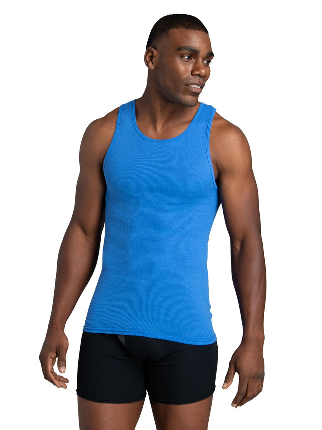 Camiseta sin mangas A-Shirt para hombre Fruit of the Loom, sin etiqueta y con control de humedad, ropa interior de tela acanalada elástica, paquete de 6, colores surtidos, XL (paquete de 6)