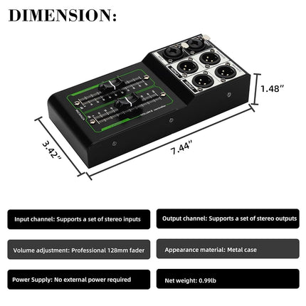 MICNAUX Passive Monitor Volume Controller, XLR 2 Input 2 Output Stereo Studio Controller, Plug and Play No Loss Volume Adjustment Controller for Studio Home Audio System
