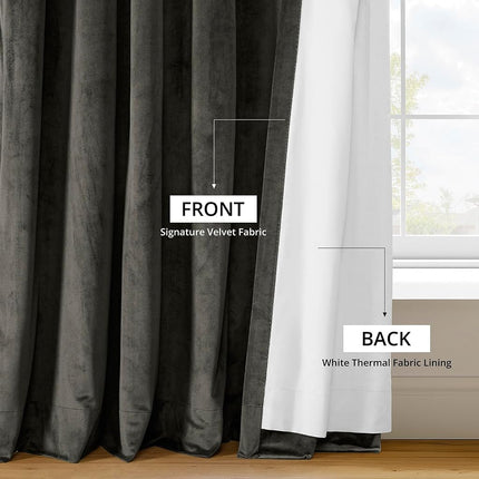 HPD Half Price Drapes Signature Velvet Thermal Blackout Curtains for Living Room 96 Inch Long (1 Panel) Rod Pocket Insulated Blackout Curtains for Bedroom Window Curtains, 100W x 96L, Gunmetal Grey