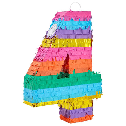 Rainbow Pinata Number 4 for Kid’s 4th Birthday Party, 30 x 42 x 7.6 cm