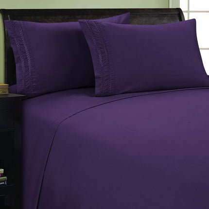 Elegant Comfort 1800 Thread Count Chain Design Egyptian Quality Luxurious Silky Soft Wrinkle & Fade Resistant 4 Piece Sheet Set, Deep Pocket Up to 16" - Full, Purple