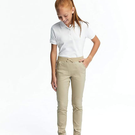 French Toast Girls' Short Sleeve Picot Collar Polo Shirt (Standard & Plus), White, X-L