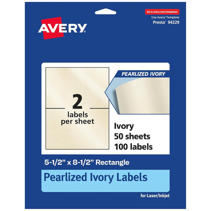 Avery Pearlized Ivory Rectangle Labels, 5.5" x 8.5", 100 Pearlized Ivory Labels, Laser/Inkjet Printable Labels