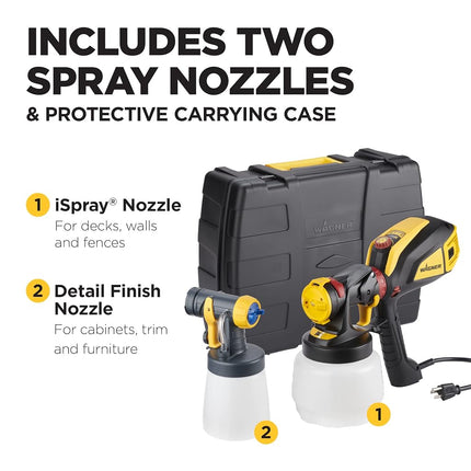 Wagner Spraytech 02419307 FLEXiO 595 Handheld HVLP Paint Sprayer, Sprays Unthinned Latex, Includes Two Nozzles - iSpray & Detail Finish Nozzle, Complete Adjustability, Lightweight Design