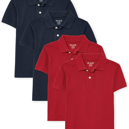 The Children's Place Boys' Short Sleeve Pique Polo, 4 Pack, Nautio/Classic Red 4 Pack, X-Large
